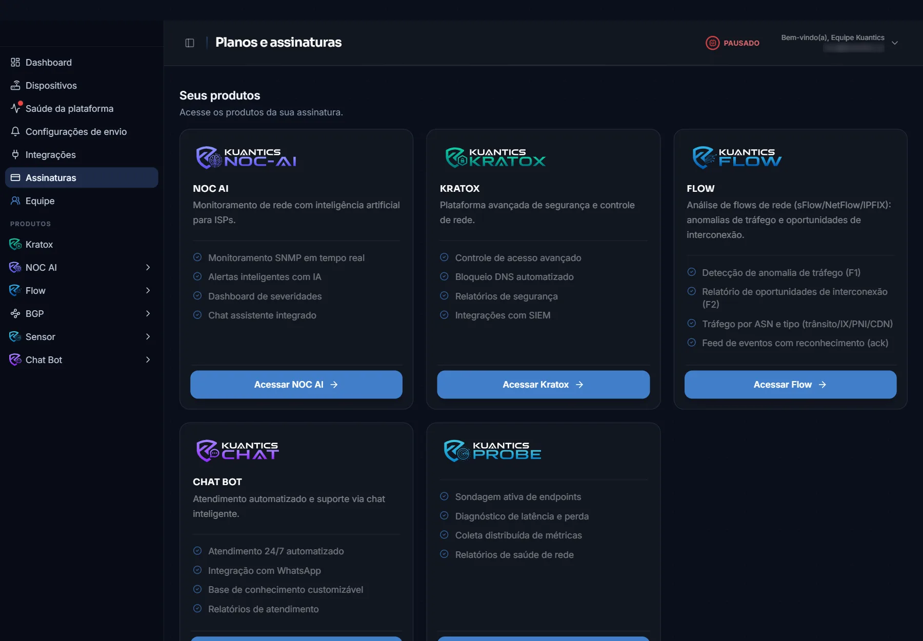 Assinaturas: produtos contratados