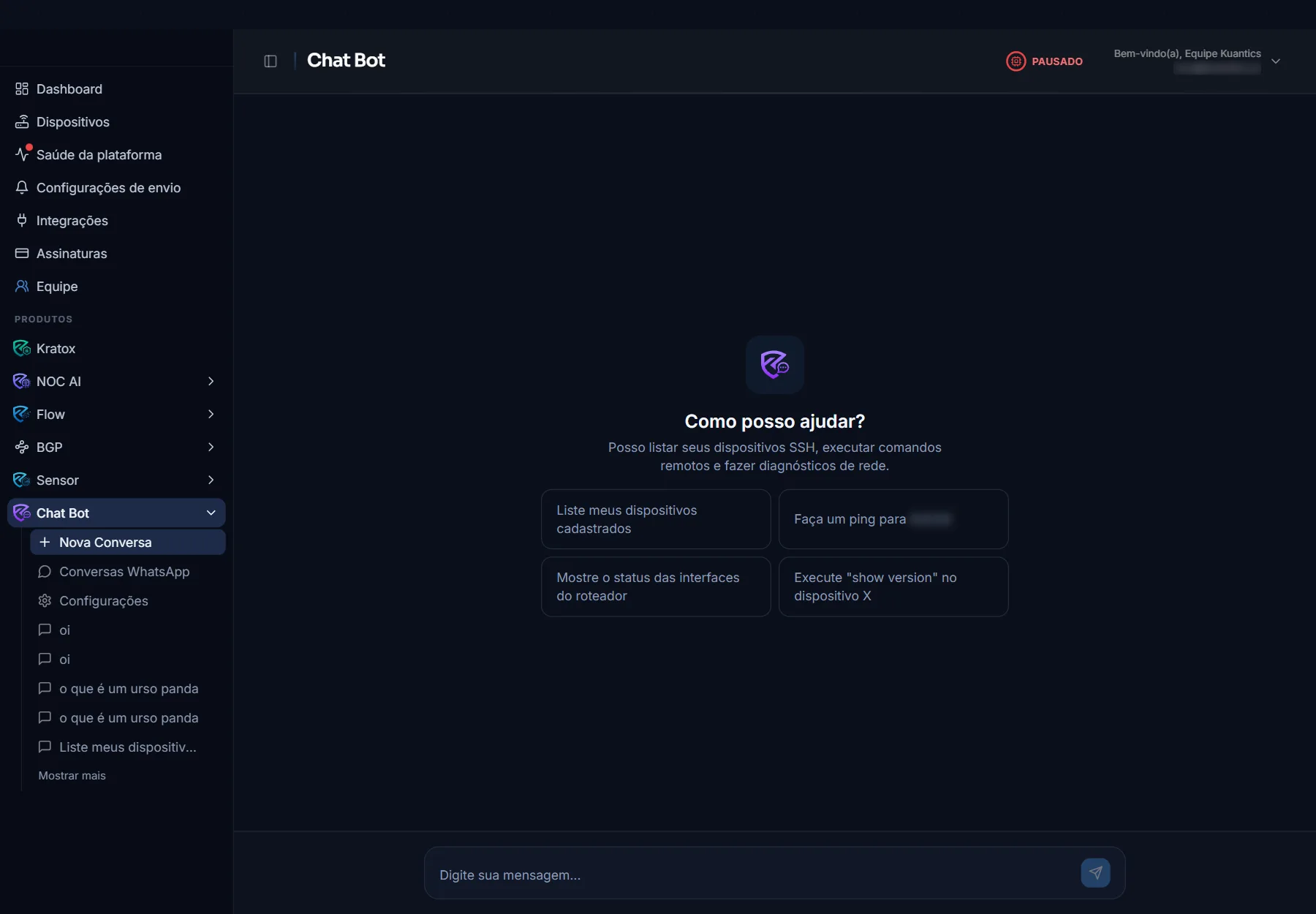 Chat Bot · assistente de rede