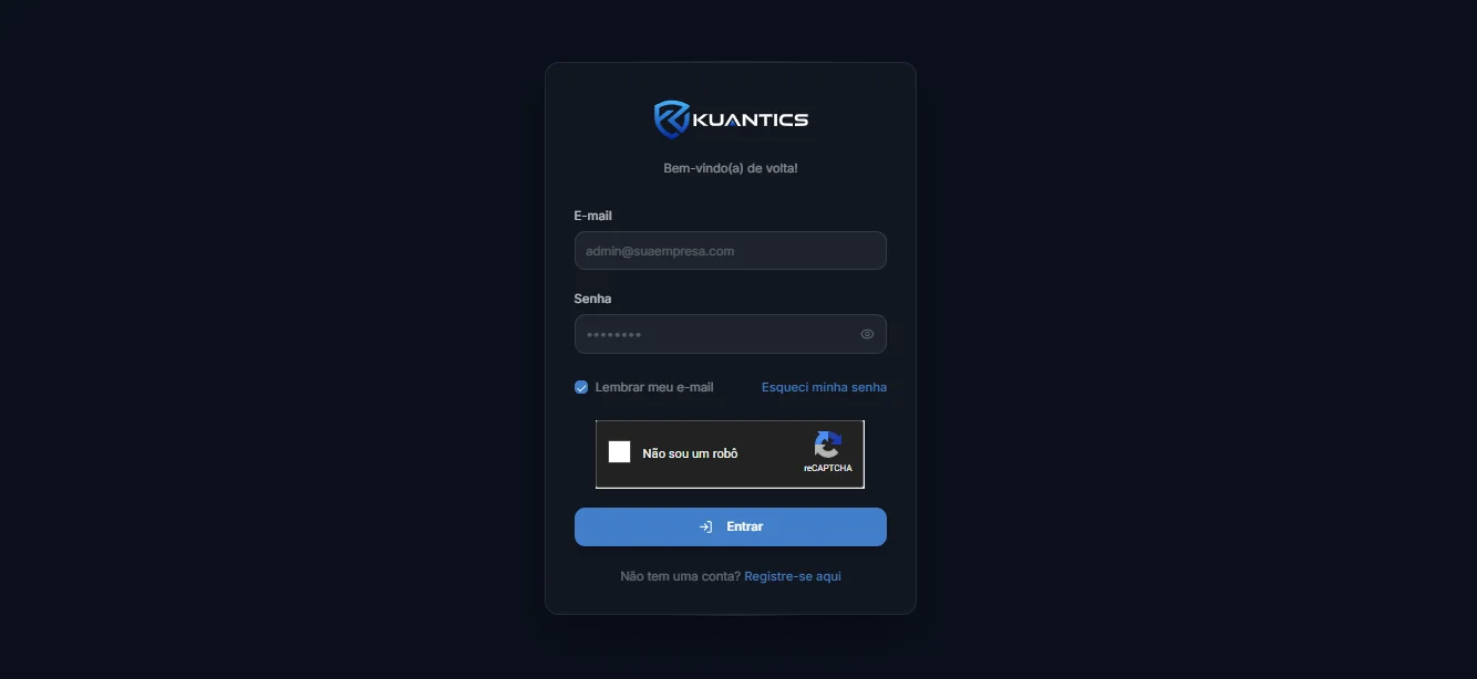Tela de login do Kuantics