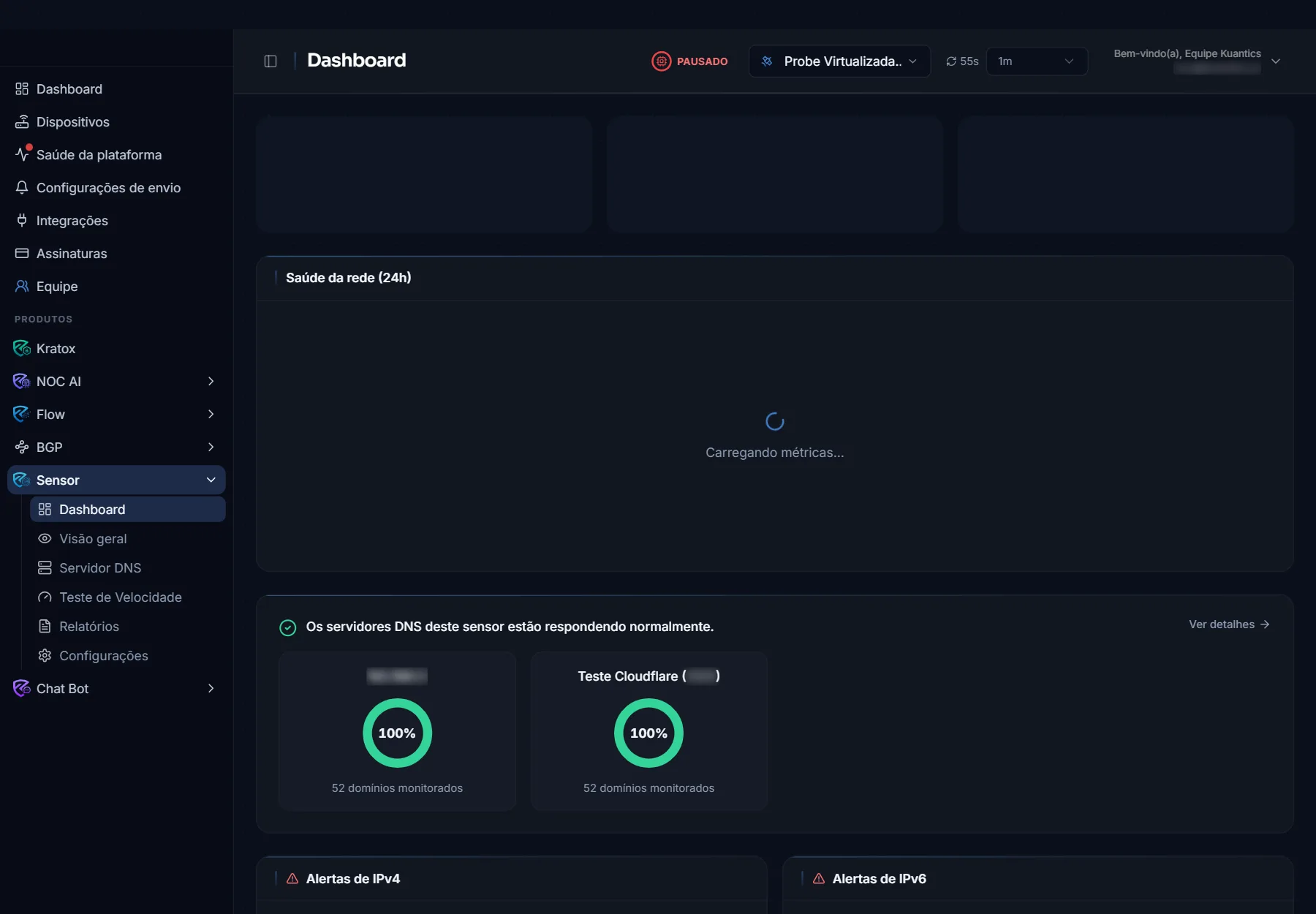 Sensor · Dashboard de saúde e alertas